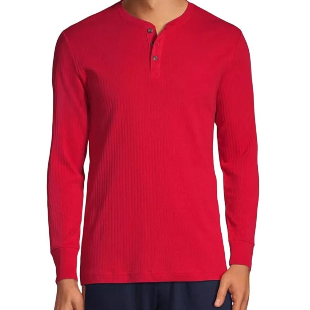 Lands End Big & Tall Knit Rib Pajama Henley Rich Red Mens Large Tall